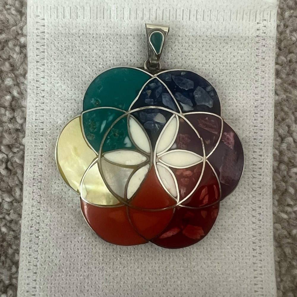 Multi Gemstone Silver “Flower of Life"  Pendant